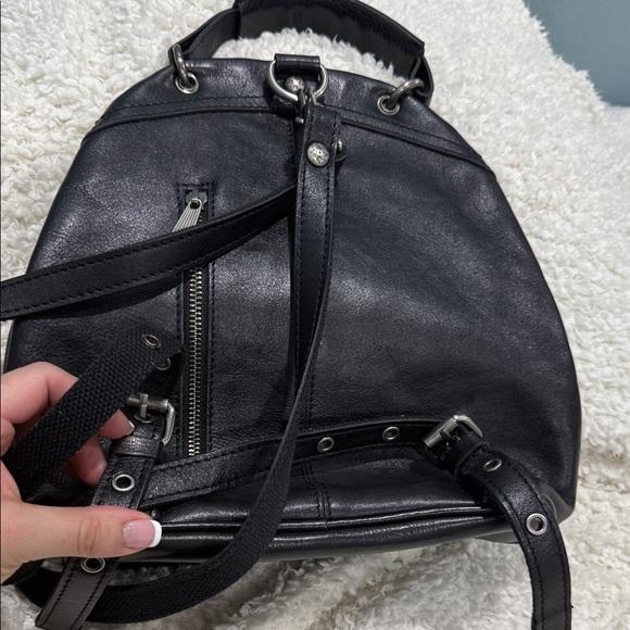 Patricia Nash Black Leather Backpack with Front Zip Pockets